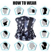 Load image into Gallery viewer, American US Flag Face Bandana Neck Gaiter, Sun UV Dust Protection Reusable Half Mask Scarf Motorcycle Balaclava for Men Women